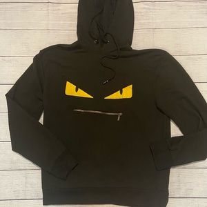 FENDI'S Men's Black Monster Eyes Sweatshirt Sweater Zip Mouth Sz Large